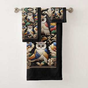 Art Deco Rainbow Owl Bath Towel Set