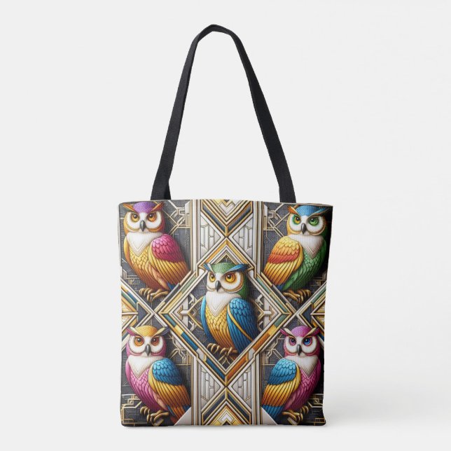 Art Deco Rainbow Owls Tote Bag (Back)