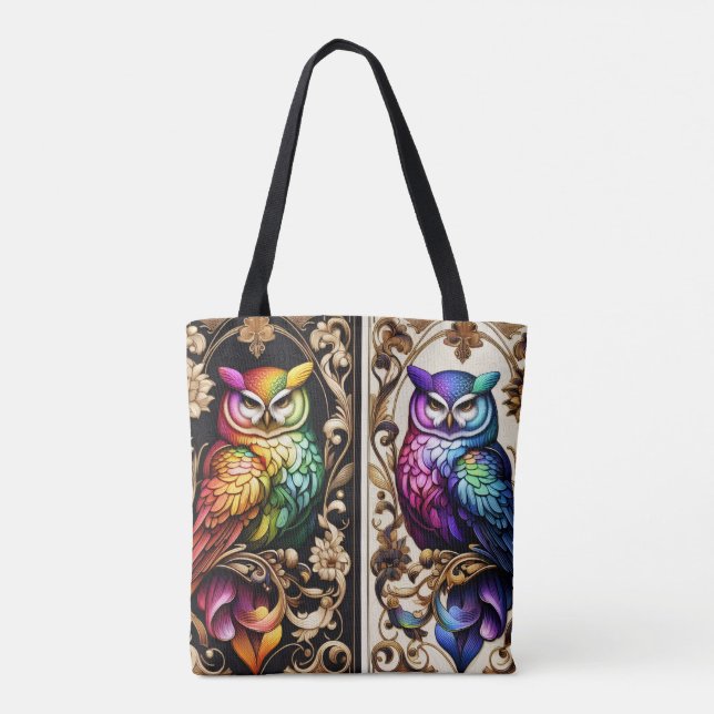 Art Deco Rainbow Owls Tote Bag (Back)