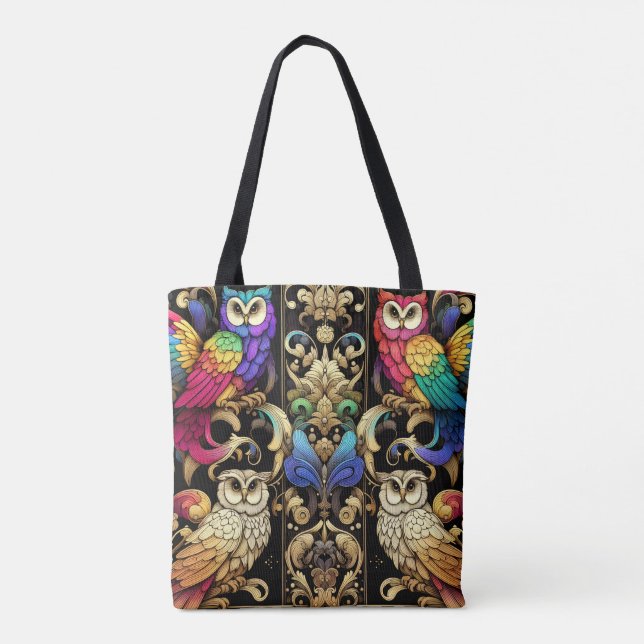 Art Deco Rainbow Owls Tote Bag (Back)