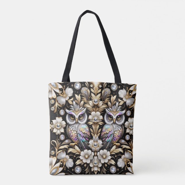 Art Deco Rainbow Owls Tote Bag (Back)