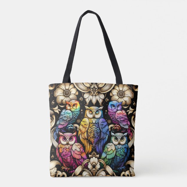 Art Deco Rainbow Owls Tote Bag (Back)