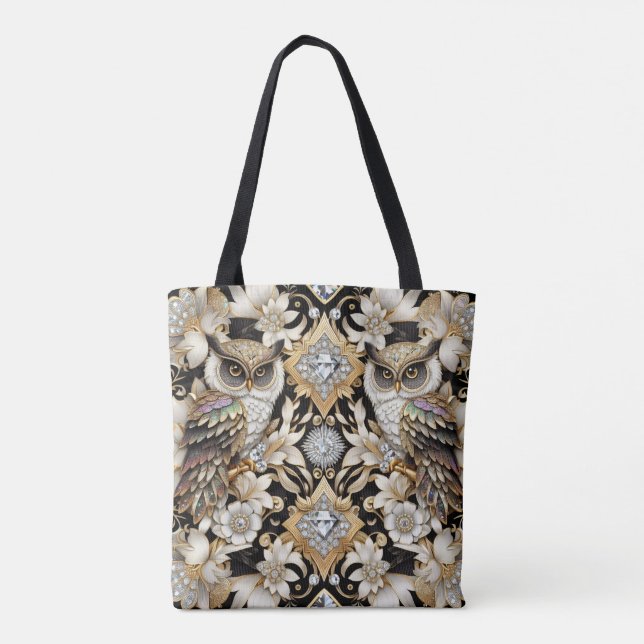 Art Deco Rainbow Owls Tote Bag (Back)