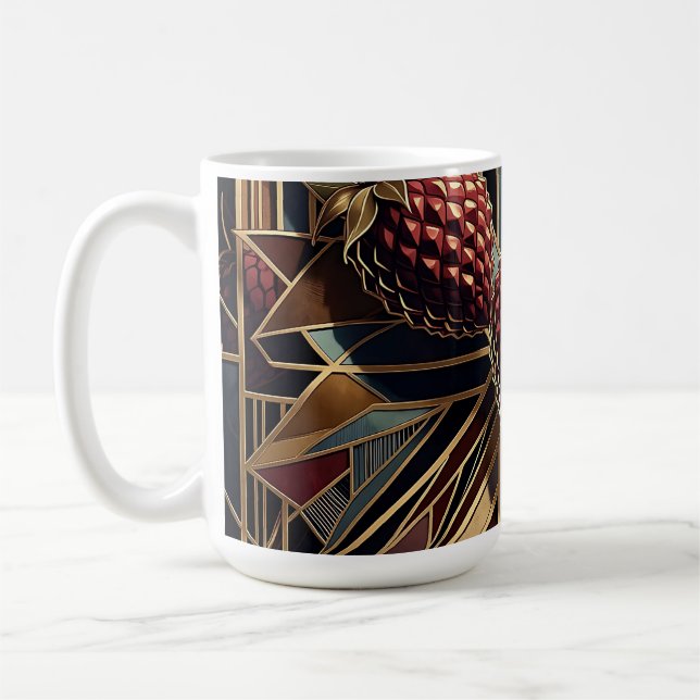 Art Deco Raspberry Geometric Gold Coffee Mug (Left)