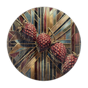 Art Deco Raspberry Geometric Gold Cutting Board