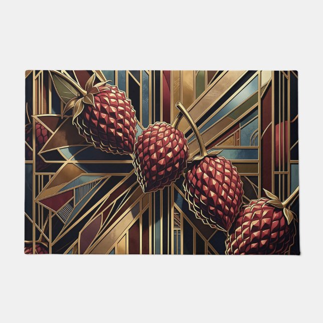 Art Deco Raspberry Geometric Gold Doormat (Front)