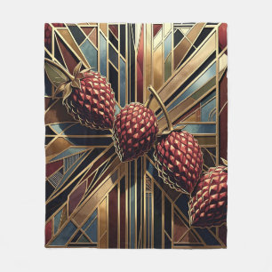 Art Deco Raspberry Geometric Gold Fleece Blanket