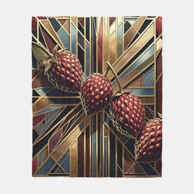 Art Deco Raspberry Geometric Gold Fleece Blanket (Front)