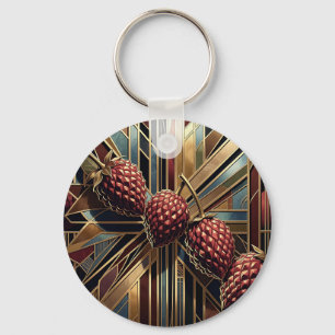 Art Deco Raspberry Geometric Gold Key Ring
