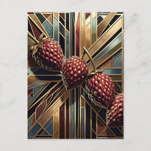 Art Deco Raspberry Geometric Gold Postcard