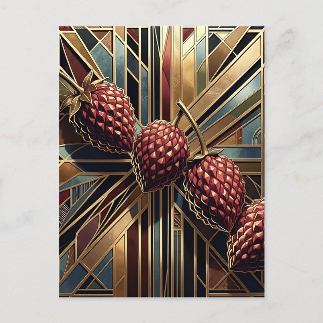 Art Deco Raspberry Geometric Gold Postcard (Front)