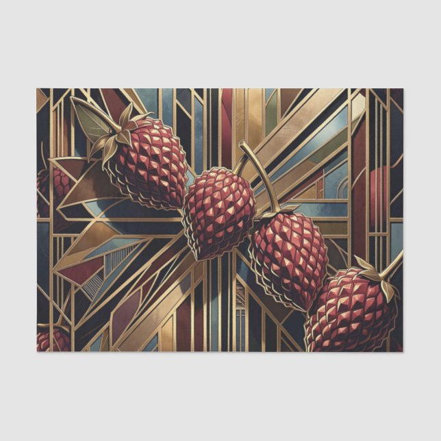Art Deco Raspberry Geometric Gold Tissue Paper (Front)