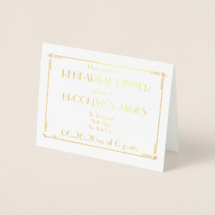 Art Deco Real Gold Foil Wedding Rehearsal Invites