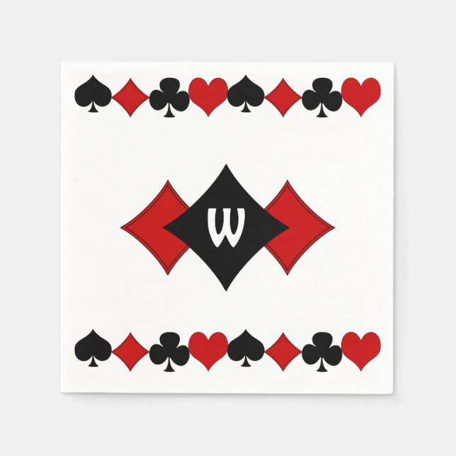 Art Deco Red and Black Card Suits - Monogrammed Napkin (Front)