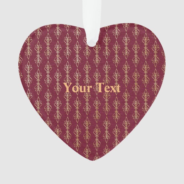Art deco red and gold heart shape template ornament (Front)
