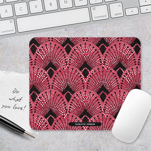 Art Deco Red Black White Classic Peacock Pattern Mouse Pad (Art Deco Red Black White Classic Peacock Pattern Mouse Pad ©Susanne Sachers - Sunny Mind 🌞)