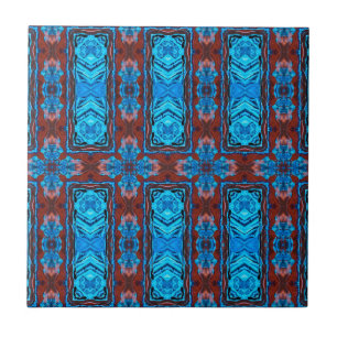 Art Deco Red Blue Abstract Graphic Pattern Ceramic Tile