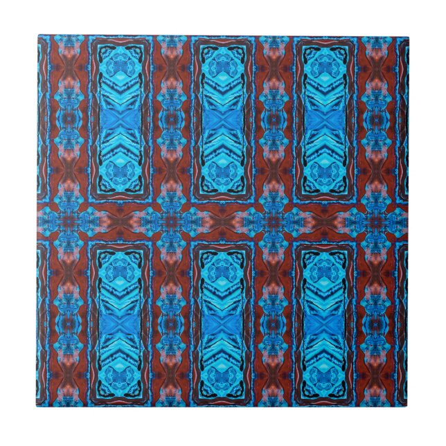 Art Deco Red Blue Abstract Graphic Pattern Ceramic Tile (Front)