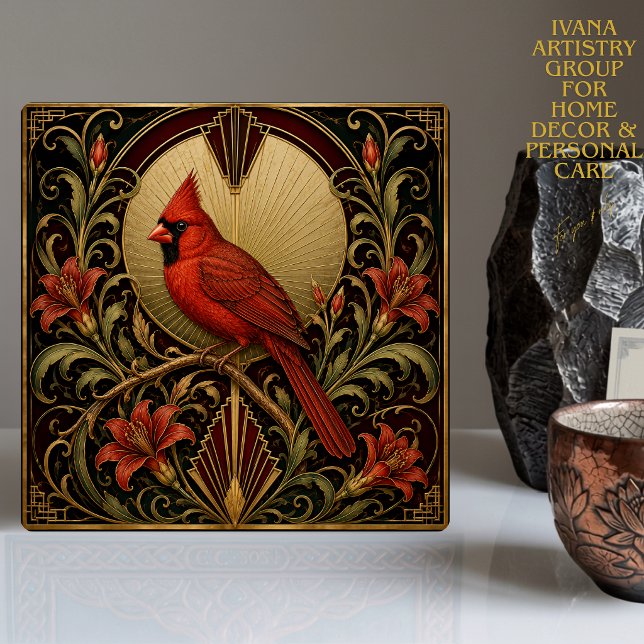 ART DECO RED ORNATE CARDINAL CERAMIC TILE (Creator Uploaded)