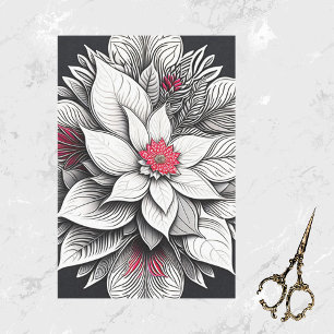 Art Deco Red Poinsettia Christmas Line Drawing Tissue Paper