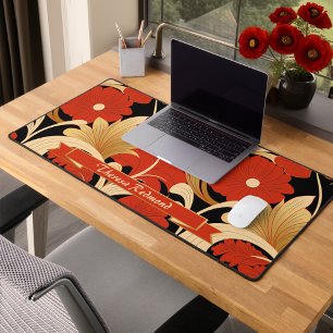 Art Deco Red Poppies Personalised Desk Mat