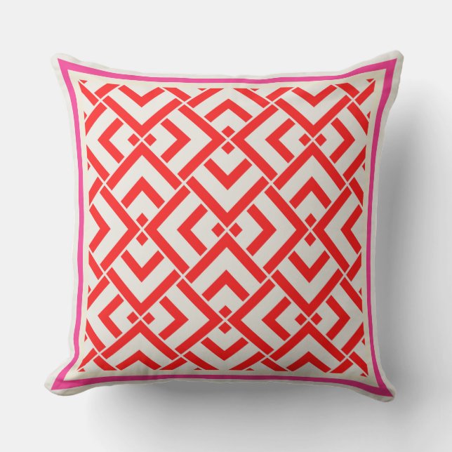 Art deco, red print in vibrant colours cushion (Front)