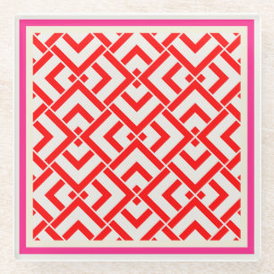 Art deco, red print in vibrant colours glass coaster