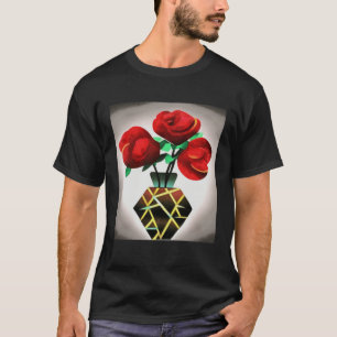 Art Deco Red Roses In Vase Abstract Art T-Shirt