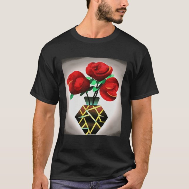 Art Deco Red Roses In Vase Abstract Art T-Shirt (Front)