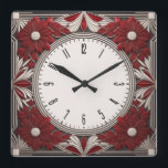 Art Deco red Square Wall Clock<br><div class="desc">Great clock design. You will love it like others. Be free to use this design for other product you like or to customise and add your text. Follow me for more. Thank you. Have a nice day.</div>