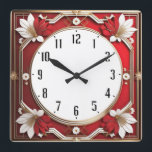 Art Deco Red Square Wall Clock<br><div class="desc">Great clock design. You will love it like others. Be free to use this design for other product you like or to customise and add your text. Follow me for more. Thank you. Have a nice day.</div>