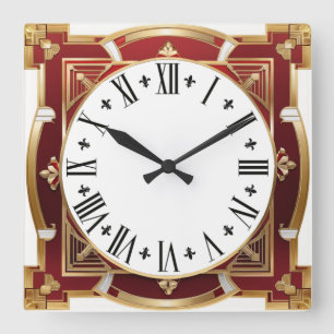  Art Deco Red Square Wall Clock