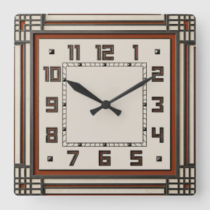 Art Deco Red Square Wall Clock