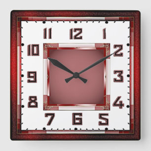Art Deco Red Square Wall Clock