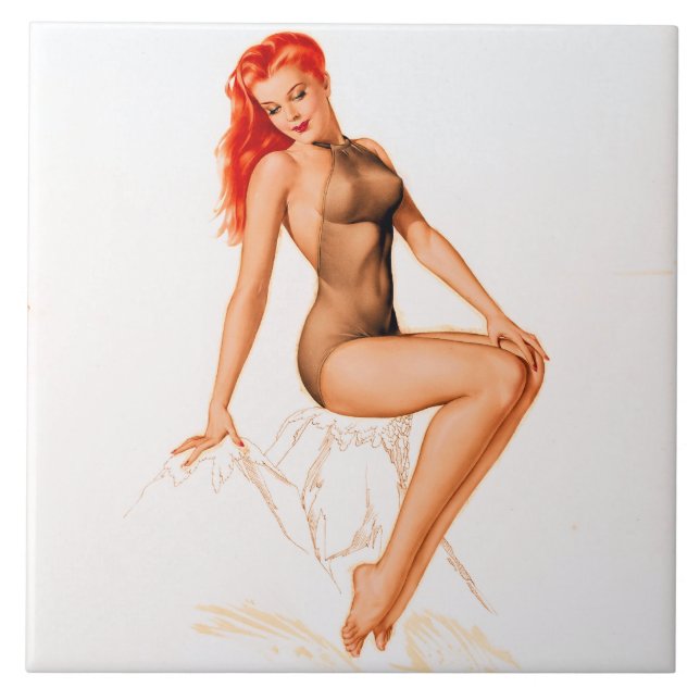 Art Deco Redhead Pin Up Ceramic Tile (Front)