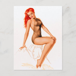 Art Deco Redhead Pin Up Postcard