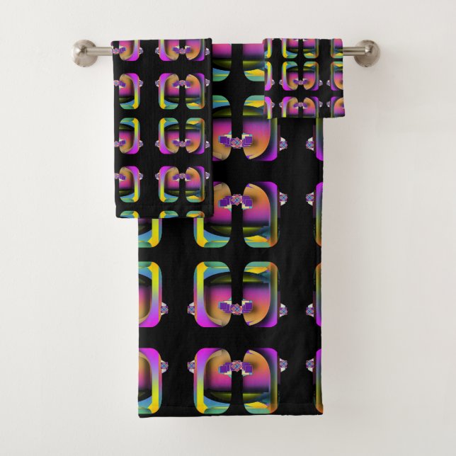 Art Deco Reflected Glasses Design Black Bath Towel Set (Insitu)