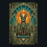 Art Deco Regal Halo Cat Wall Art<br><div class="desc">This royal art deco black cat sits enthroned with geometric collar and golden triple arches framing a dramatic orange sunburst halo. The teal marble details and opulent 1920s composition create unmatched luxury for living rooms,  entryways and sophisticated spaces where cat lovers demand the finest statement wall art.</div>