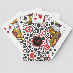 Art Deco Retro 50s Red Black Geometric Monogrammed Playing Cards