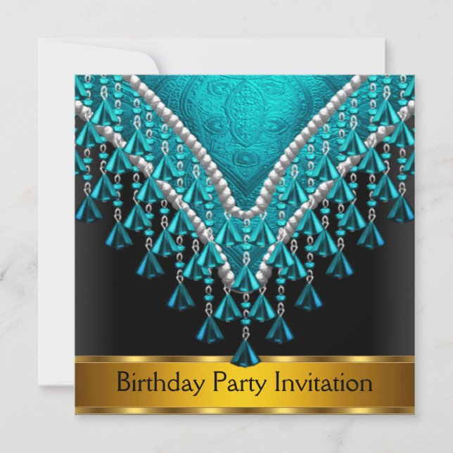 Art  Deco Retro Birthday Party Invitation Teal (Front)