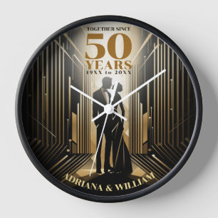 Art Deco Retro Black & Gold Wedding Anniversary Clock