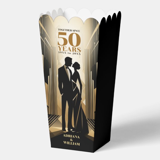 Art Deco Retro Black & Gold Wedding Anniversary Favour Box (Back)