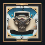 Art Deco retro car Square Wall Clock<br><div class="desc">Great clock design. You will love it like others. Be free to use this design for other product you like or to customise and add your text. Follow me for more. Thank you. Have a nice day.</div>