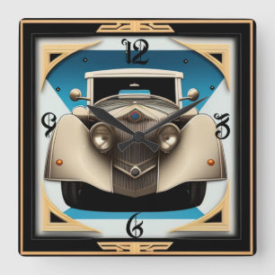 Art Deco retro car Square Wall Clock