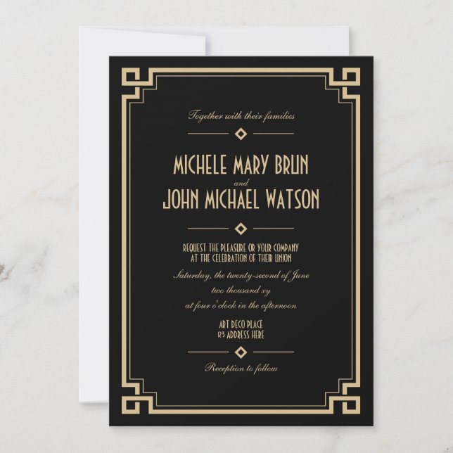Art Deco Retro Frame Dark Wedding Invitation (Front)