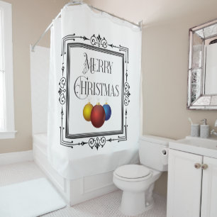 Art Deco Retro Frame Merry Christmas Ornaments Shower Curtain
