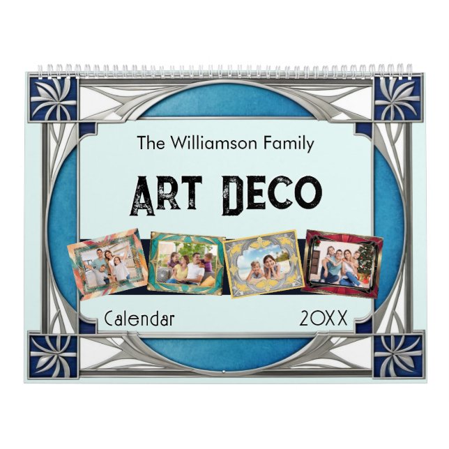 Art Deco Retro Frames Family Photos Elegant Wall Calendar (Cover)