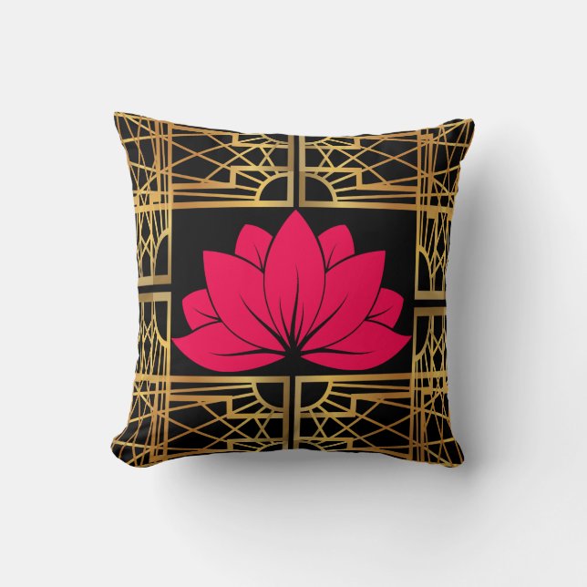 Art Deco Retro Lotus (save & black) Cushion (Front)
