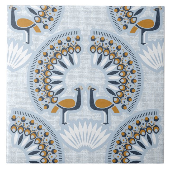 Art Deco retro Peacock Ceramic Tile (Front)