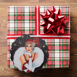 Art Deco retro vintage add text lady Tree Decoration Card